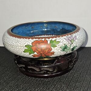 Decorative Floral Cloisonné Bowl with Stand